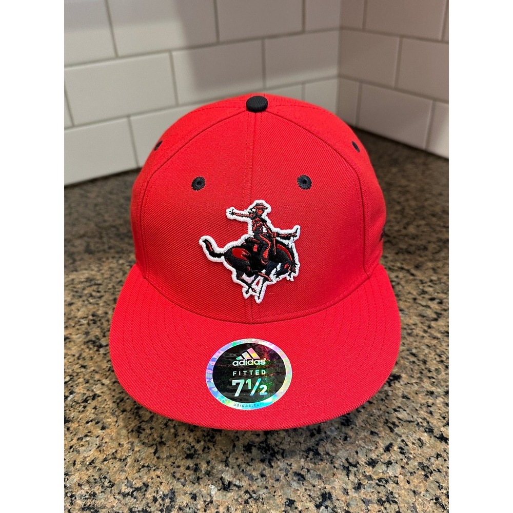 Texas Rangers Adidas Fitted Flat Brim Baseball Cap 7 1/2 Red Black MLB